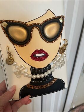 Rhinestone Stylish White and Black Women's Bag with Gold Accents